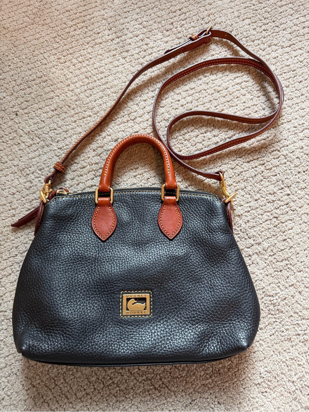 Dooney & Bourke Black Pebbled Leather Dillen Crossbody Satchel Bag